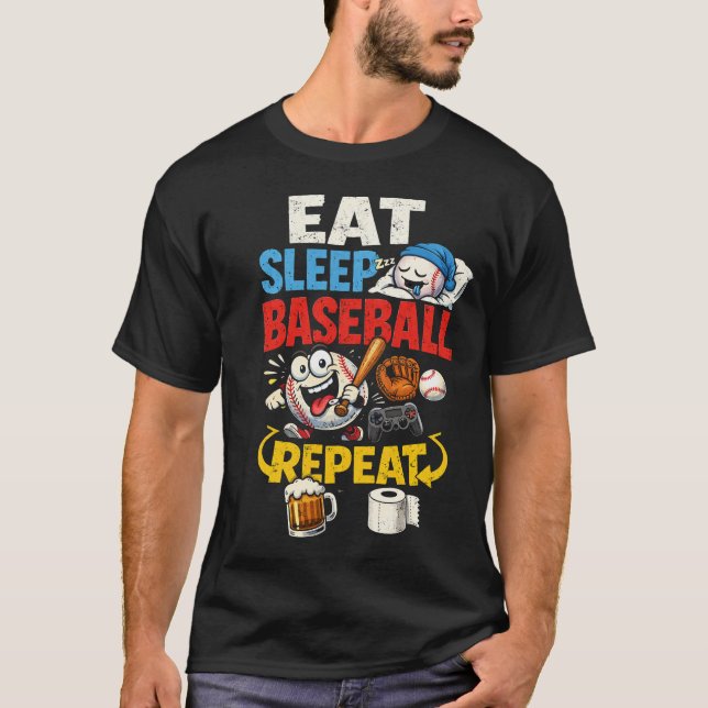 T-shirt Eat Sleep Baseball Repeat Funny (Devant)