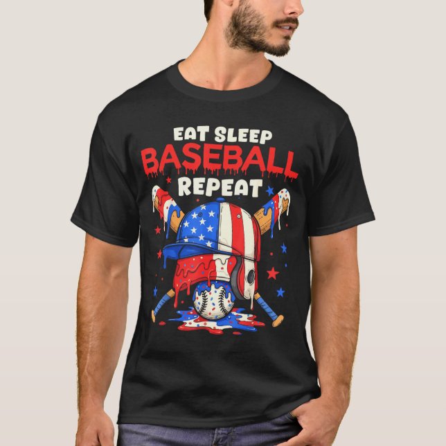 T-shirt Eat Sleep Baseball Repeat Funny Ice Cream Drip Cro (Devant)