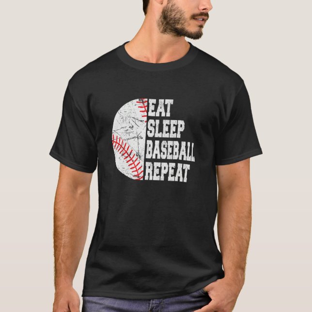 T-shirt Eat Sleep Baseball Repeat  Retro Baseball Player (Devant)
