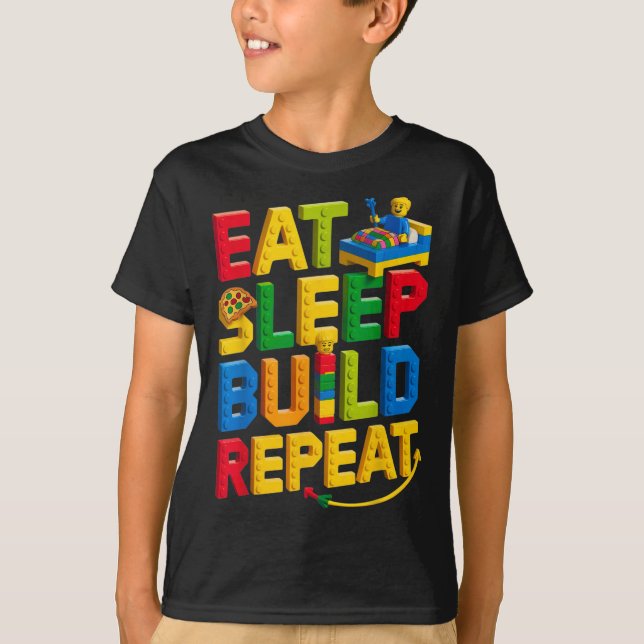 T-shirt Eat Sleep Build Répéter Master Builder Building Br (Devant)