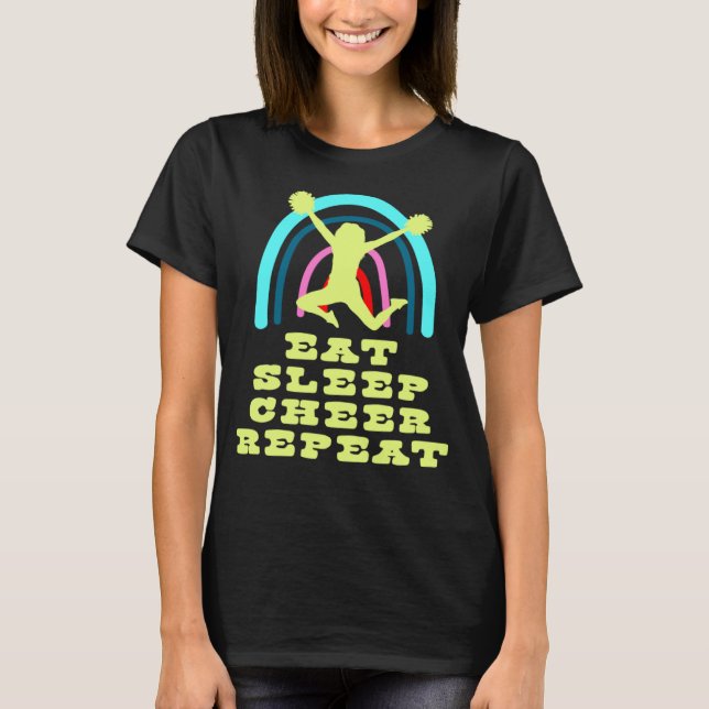 T-shirt Eat Sleep Cheer Repeat with Boho Rainbow and Cheer (Devant)