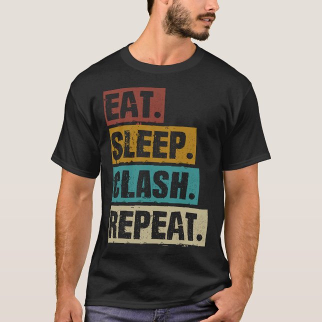 T-shirt Eat Sleep Clash Repeat Retro Video Gaming Game Gam (Devant)