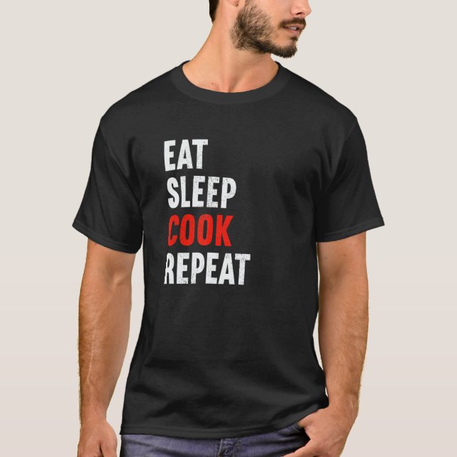 T-shirt Eat Sleep Cook Repeat Chef Food Preparer Kitchen M (Devant)