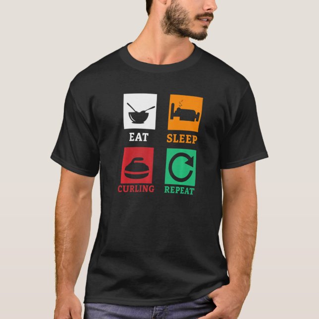 T-shirt Eat Sleep Curling Repeat Curling Curling Player (Devant)