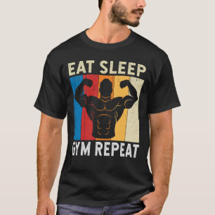 T-shirt Eat Sleep Gym Répéter Humour Fitness Fitness Exerc