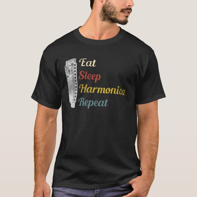 T-shirt Eat Sleep Harmonica Repeat Harmonica (Devant)
