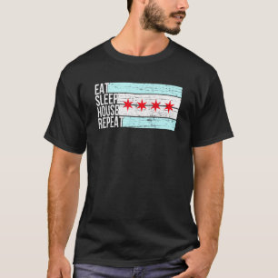 T-shirt Eat Sleep House Music - Chicago Drapeau Dj Edm Vin