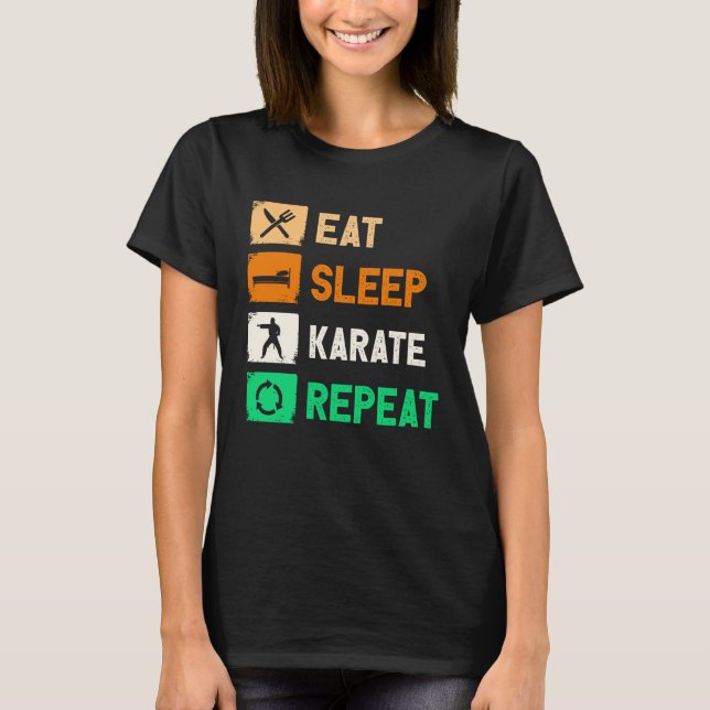 T-shirt Eat Sleep Karate Repeat Men Women Judo Kendo (Devant)