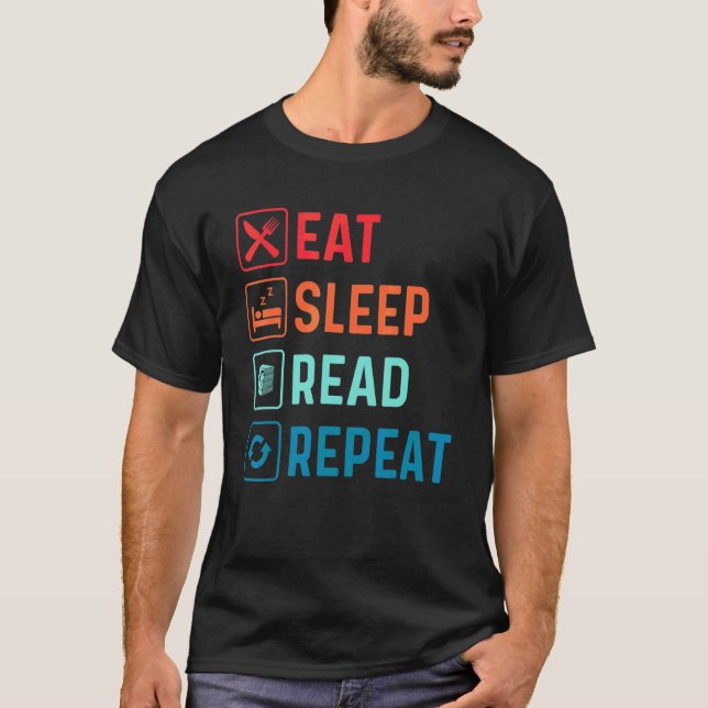 T-shirt Eat Sleep Lire Livres Ver Bibliothèque Littérature (Devant)