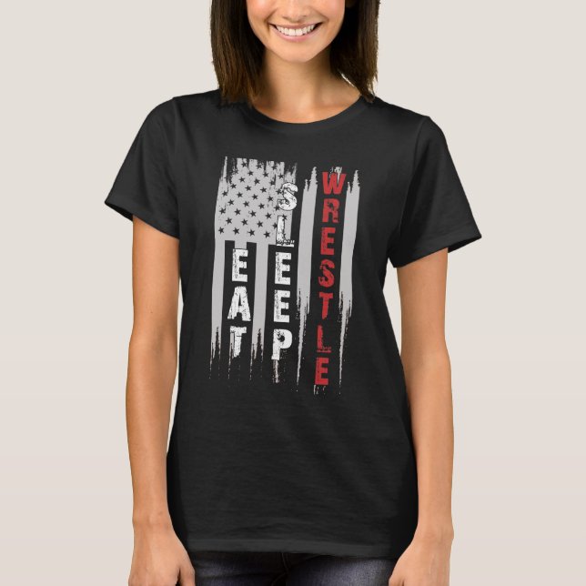 T-shirt Eat Sleep Lutte États-Unis Drapeau Lutte (Devant)