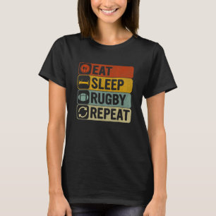 T-shirt Eat Sleep Rugby Répéter Retro 60s les années 70 Co