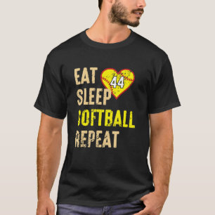 T-shirt Eat Sleep Softball Répéter Jersey Numéro 44 Vintag