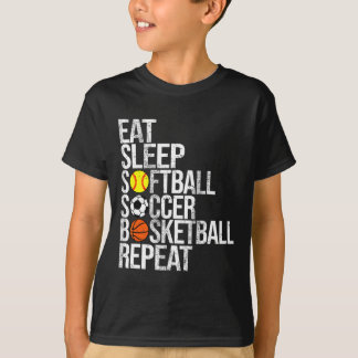T-shirt Eat Sleep Softll Soccer Sketll Repeat Funny Sport 