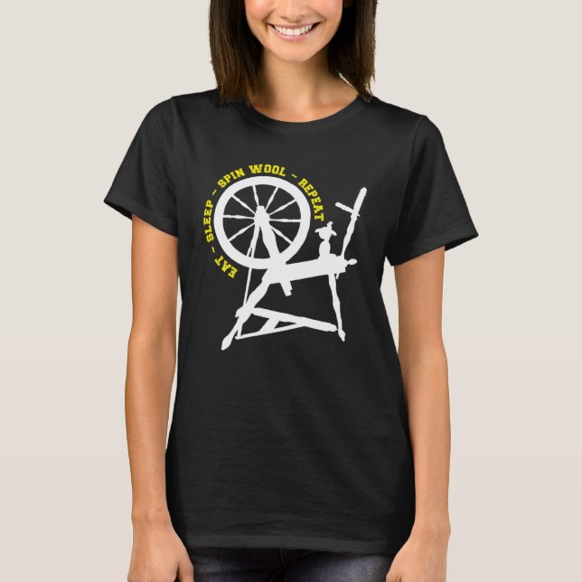T-shirt Eat Sleep Spin Wool Repeat Cute Hand Spinning Whee (Devant)