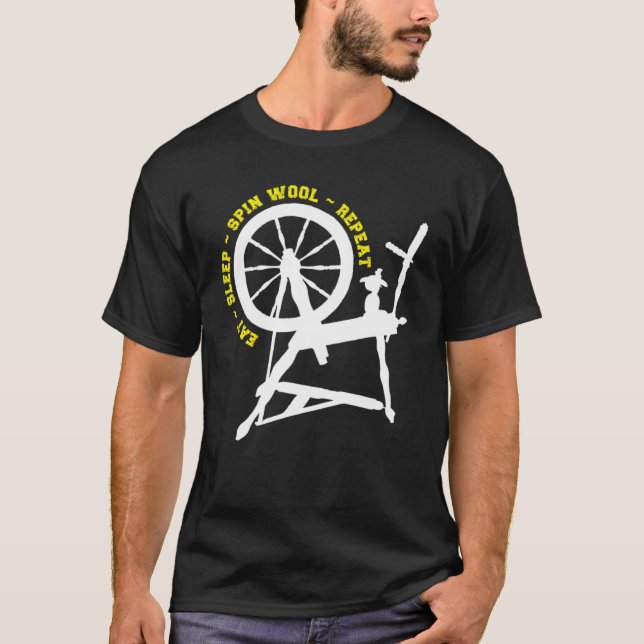 T-shirt Eat Sleep Spin Wool Repeat Cute Hand Spinning Whee (Devant)