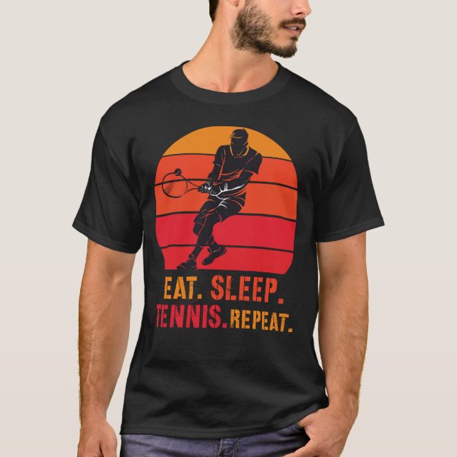 T-shirt Eat Sleep Tennis Repeat Retro Sunset (Devant)