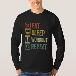 T-shirt Eat Sleep Workout Répéter Funny Retro Workout Gym 