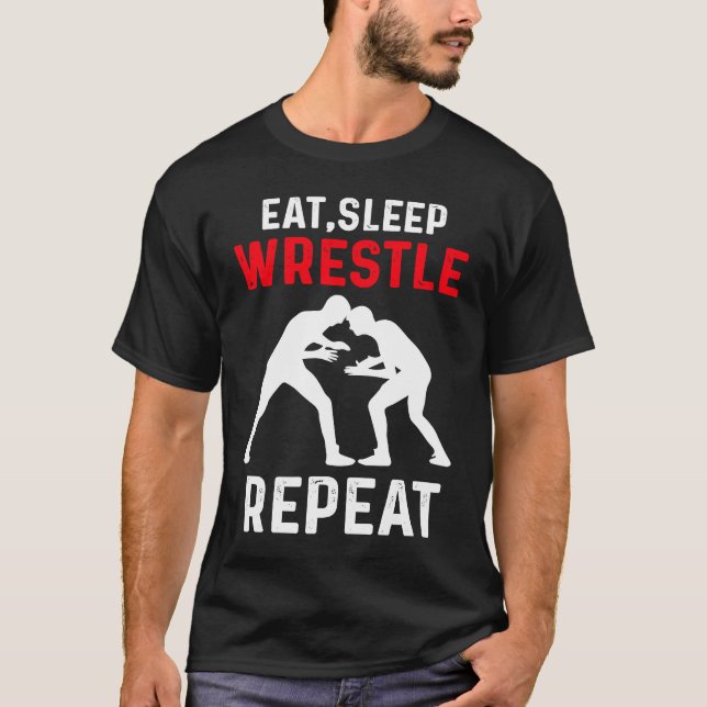 T-shirt Eat Sleep Wrestle Repeat Wrestling (Devant)