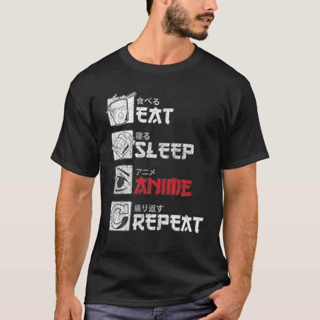 T-shirt Eats Sleep Anime Repeats Gift (Devant)