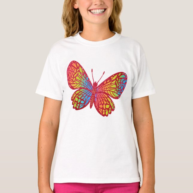 T-shirt Éblouissant en couleur : Tatouage papillon arc-en- (Devant)