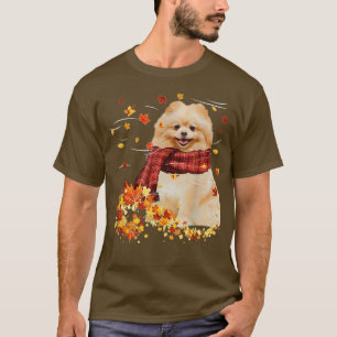 T-shirt Écharpe automnale Chien Poméranie Automne Chute Fe