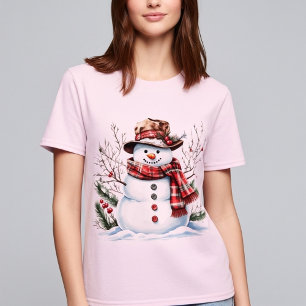 T-shirt Écharpe carreaux classique bonhomme de neige aquar
