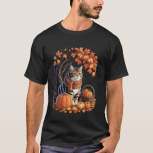 T-shirt Écharpe de Chute de Chat Citrouille d'Automne Amou
