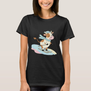 T-shirt Écharpe de ski de vache mignonne Scène de neige al