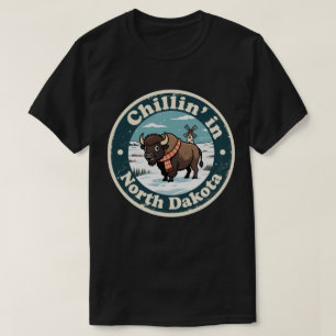 T-shirt Écharpe drôle vintage de bison du Dakota du Nord p