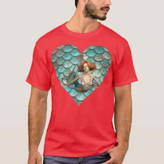 T-shirt Échelle De Sirène Et Sirène Coeur Turquoise Et Tur