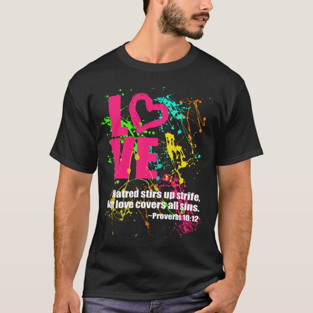 T-shirt Éclaboussure au néon de peinture de vers de bible (Devant)
