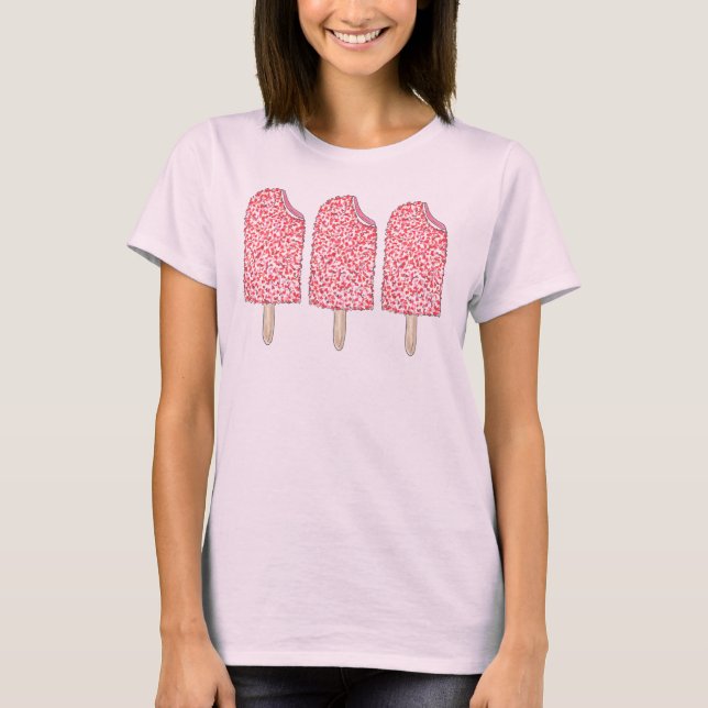 T-shirt Eclair de fraise rose Popsicle Crème glacée Pop Te (Devant)