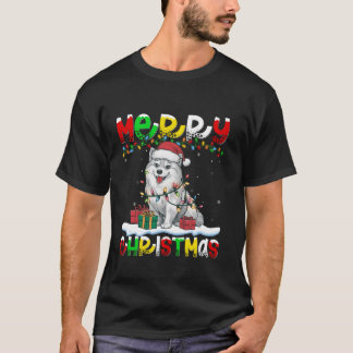 T-shirt Éclairage de Noël chapeau américain Eskimo Chien J