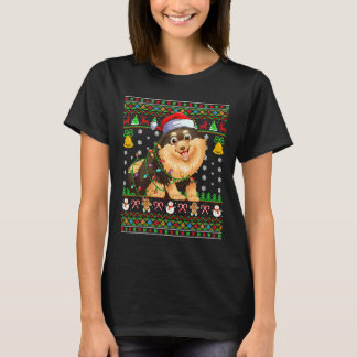 T-shirt Éclairage de Noël Chapeau Chien de Poméranie