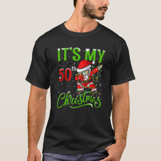 T-shirt Éclairage de Noël Dabbing Père Noël C'est mon 50e 