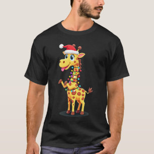 T-shirt Éclairage de Noël de girafe drôle Santa girafe Noë