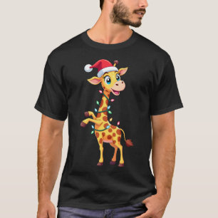 T-shirt Éclairage de Noël de girafe drôle Santa girafe Noë