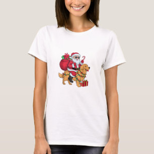T-shirt Éclairage de Noël Père Noël équitation Golden Retr
