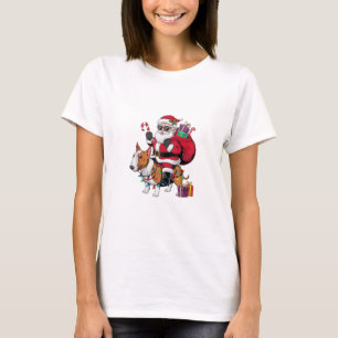 T-shirt Éclairage de Noël Père Noël Riding Bull Terrier Ch