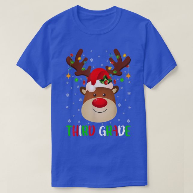 T-shirt Éclairage de Noël Reindeer Funny Enseignant de 3e  (Design devant)