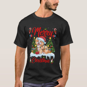 T-shirt Éclairage des arbres Noël Chapeau Bichon Frise Chi
