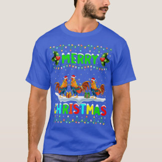 T-shirt Éclairage d'oiseaux de coq Noël Noël Joyeux Noël