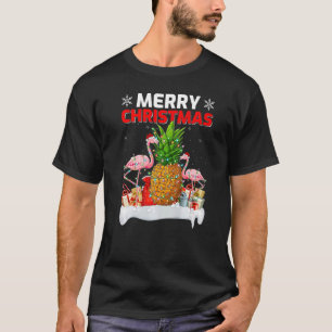 T-shirt Éclairage Noël Chapeau Flamant rose ananas Joyeux 