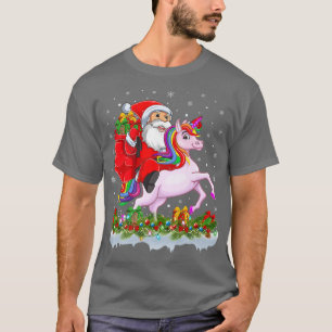 T-shirt Éclairage Noël drôle Père Noël équitation Unicorn 