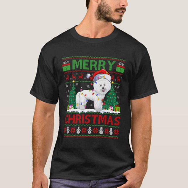 T-shirt Éclairage Père Noël Ugly Bichon Frise (Devant)