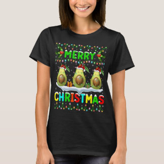 T-shirt Éclairage Xmas Avocado Santa Hat Joyeux Noël Av