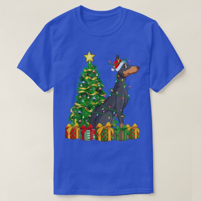 T-shirt Éclairage Xmas Tree Correspondance Doberman Pinsch (Design devant)