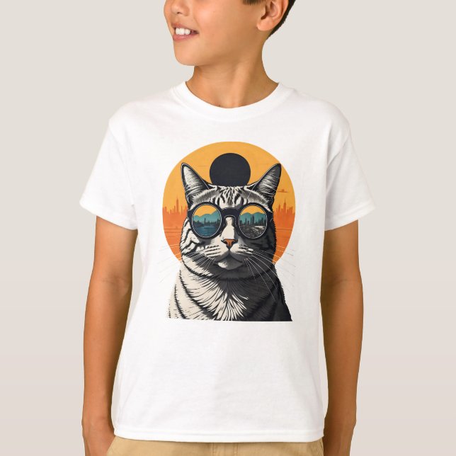T-shirt Éclipse solaire, 2024 Chat Portant des éclips sola (Devant)