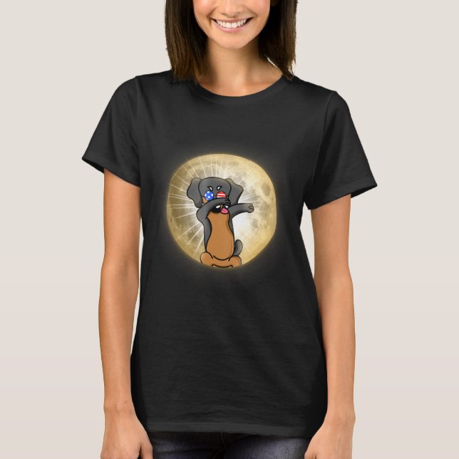T-shirt Éclipse solaire totale 2017 Dabbing Dachshund Moon (Devant)