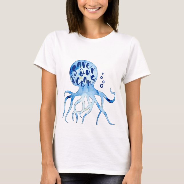 T-shirt Économies de poulpe notre art d'aquarelle de (Devant)